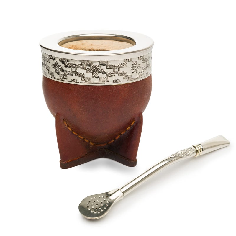THEARG Yerba Mate Gourd Set with Stainless Steel Straw | Handmade Leather Yerba Mate Cup and Bombilla Set from Argentina - Beach Essentials - Idea for Gifts | Travel Cup Mate - Image 1